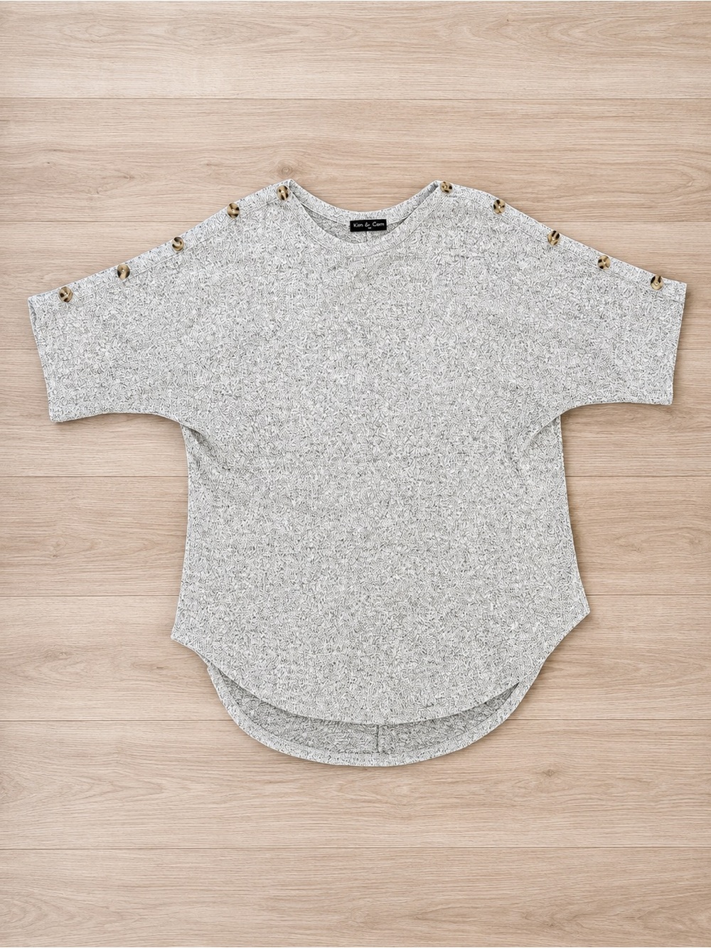 Kim & Cami Plus 1X Dolman Knit Tunic Top Button Shoulder Gray